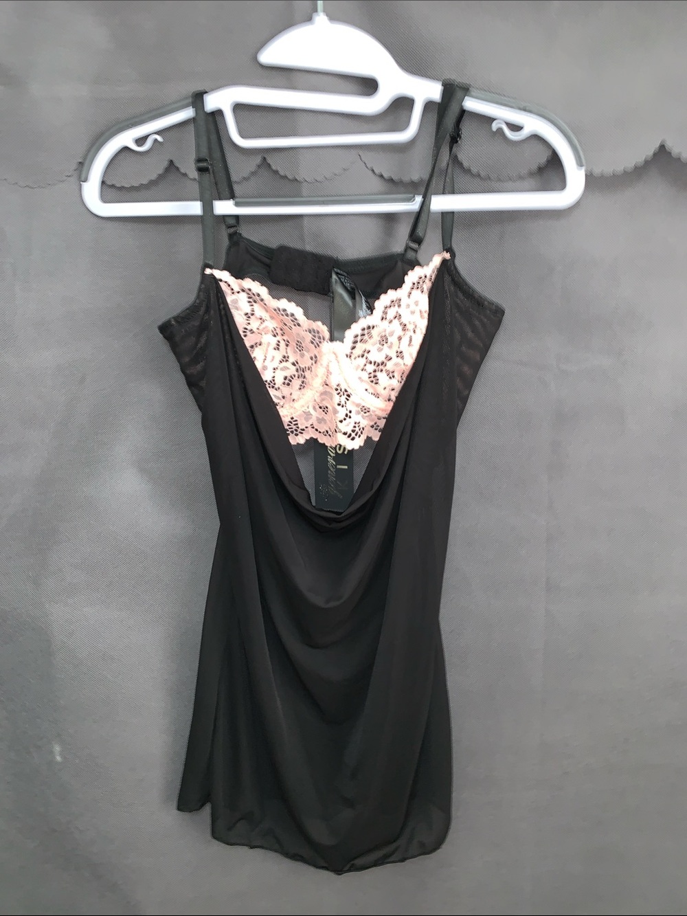 Generation Kiss Black Sheer Top with Blush Pink Lace Built In Bra, Size Small